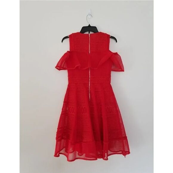 Maje Rosalie Red Ruffle Dress Sz 2 - Picture 6 of 8
